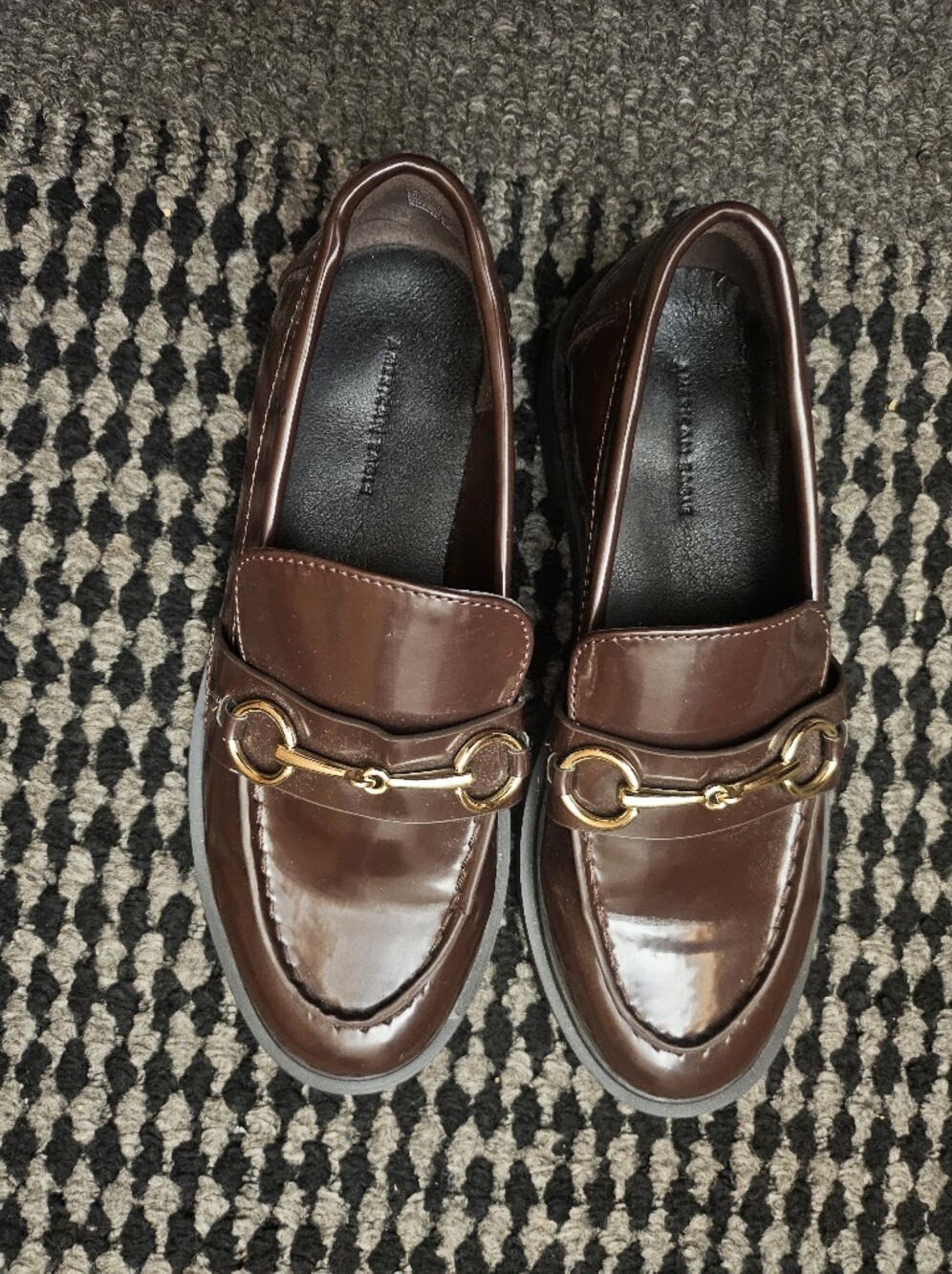 Women American Eagle  Brown Leather Bit Loafers with Gold Hardware
